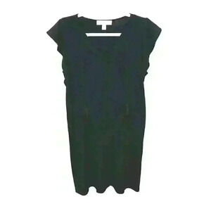 Michael Kors Sz Medium Black Midi Shift Dress Flutter Sleeve Tassel Tie Closure